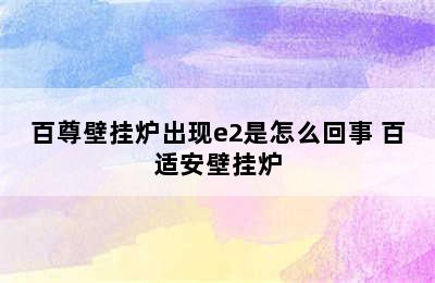 百尊壁挂炉出现e2是怎么回事 百适安壁挂炉